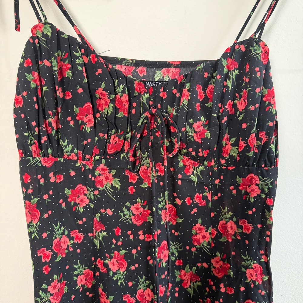 Nasty Gal Floral Polka Dot Tie Strap Mini Dress Black Red Size 2 Excellent